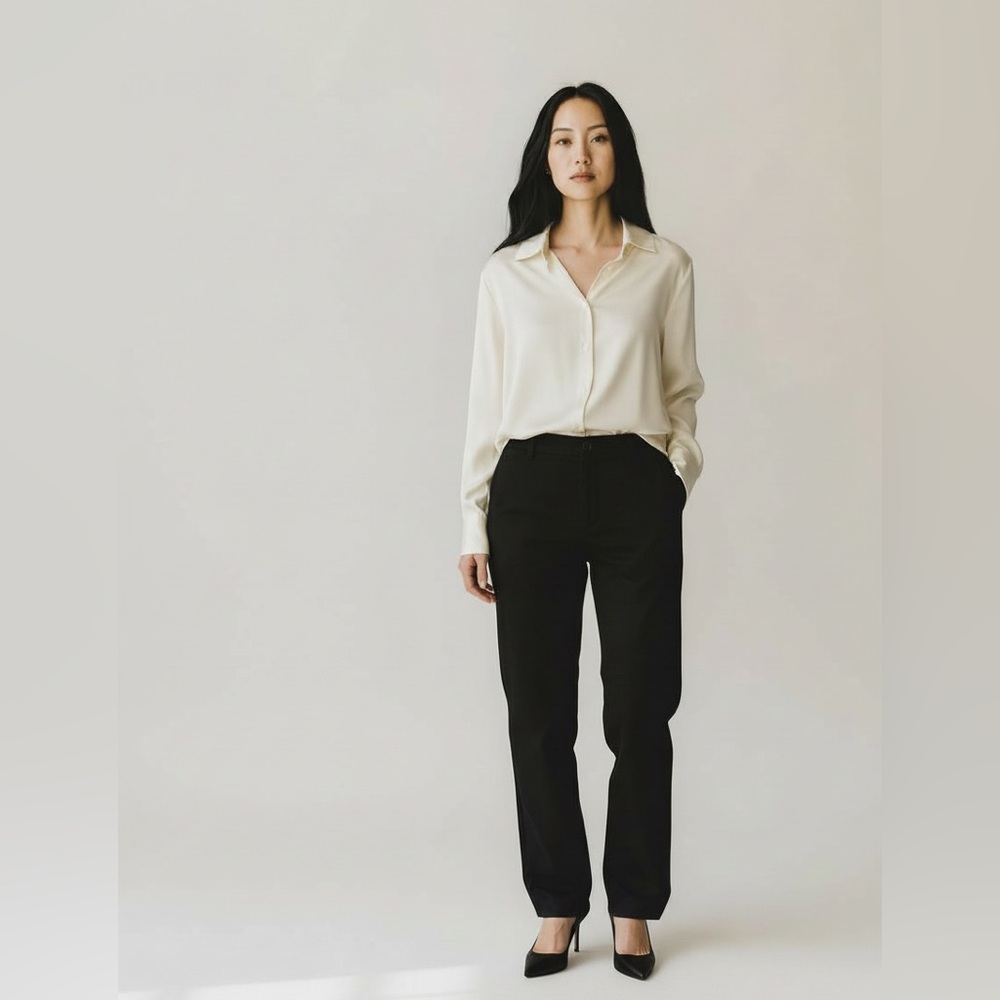 Cupcakes and Cashmere Ivory Silk-Feel Button Down Blouse XS